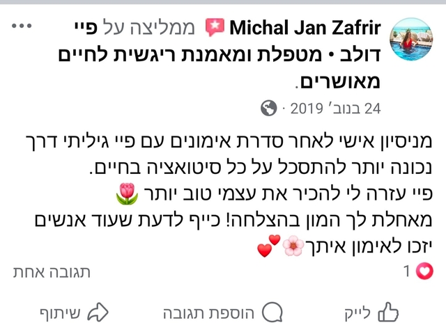 המלצה 18 על טיפול NLP ו-LI-CBT אצל פיי דולב בראשון לציון